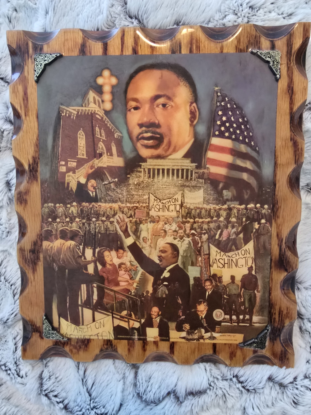 Vintage Martin Luther King Jr. Collage Wall Plaque Brown Wood Frame 10x12